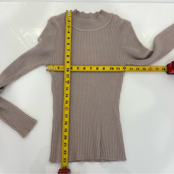 PRIMARK ribbed woven knit long sleeve top neutral color taupe cream XS - Picture 5 of 7